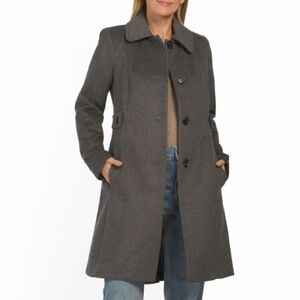 Anne Klein || light gray cashmere and wool blend notch collar coat